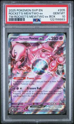 2025 POKEMON SVP EN-SV BLACK STAR PROMO #205 TEAM ROCKET'S MEWTWO EX PSA 10 - Image 1
