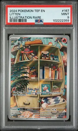 2024 POKEMON TEF EN-TEMPORAL FORCES ILLUSTRATION RARE #167 LITTEN PSA 9 - Image 1