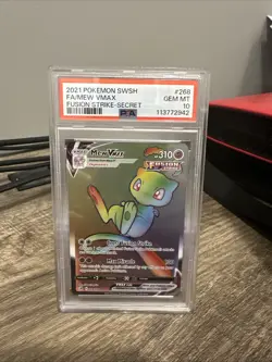 Pokemon 2021 SWSH #268 FA/MEW VMAX Fusion Strike Secret Rainbow PSA 10 - Image 1