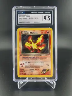 CGC 9.5 Rocket's Moltres Gym Heroes 1st Edition 12/132 Holo Pokemon Card - Image 1