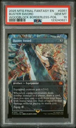 Buster Sword #0351 2025 Magic MTG Final Fantasy Woodblock Borderless-Foil PSA 10 - Image 1