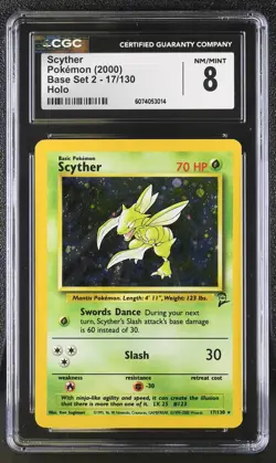 CGC 8 Scyther 2000 Base Set 2 17/130 Holo Pokemon Card - Image 1