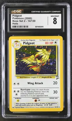 CGC 8 Pidgeot 2000 Base Set 2 14/130 Holo Pokemon Card - Image 1