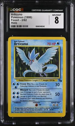 CGC 8 Articuno 1999 Fossil 2/62 Holo Pokemon Card - Image 1
