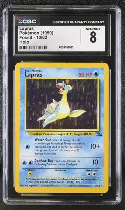 CGC 8 Lapras 1999 Fossil 10/62 Holo Pokemon Card - Image 1