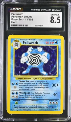 CGC 8.5 NM/MINT+ Poliwrath Base 13/102 Holo 1999 Pokemon Card psa - Image 1