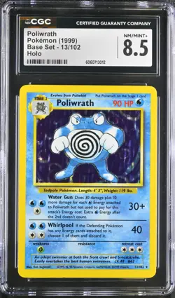 CGC 8.5 NM/MINT+ Poliwrath Base 13/102 Holo 1999 Pokemon Card psa - Image 1