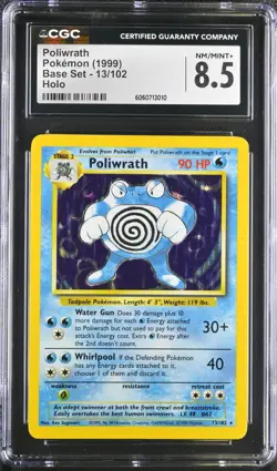 CGC 8.5 NM/MINT+ Poliwrath Base 13/102 Holo 1999 Pokemon Card psa - Image 1
