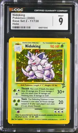 CGC 9 MINT Nidoking Base Set 11 /130 Holo 2000 Pokemon Card psa - Image 1