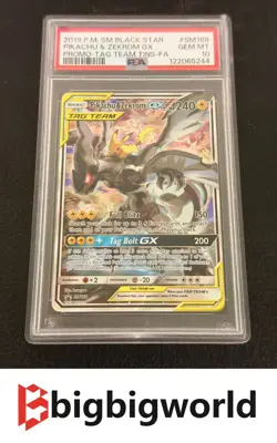 PSA 10 Pikachu & Zekrom GX SM168 Tag Team Tin Promo GEM MINT Graded Pokemon Card - Image 1