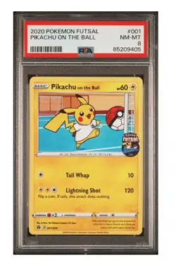 2020 POKEMON FUTSAL #001 PIKACHU ON THE BALL PSA 8 - Image 1