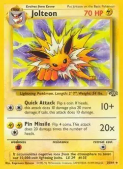 Moderately Played, English - 1 x Pokemon Jolteon - 20/64 - Rare - Unlimited Edit - Image 1