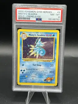 2000 POKEMON GYM HEROES HOLO-PRERELEASE #9 MISTY'S SEADRA PSA 8 - Image 1