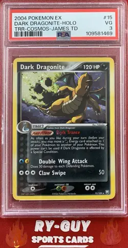 2004 POKEMON EX TEAM ROCKET RETURNS HOLO COSMOS DARK DRAGONITE #15 PSA 3 - Image 1
