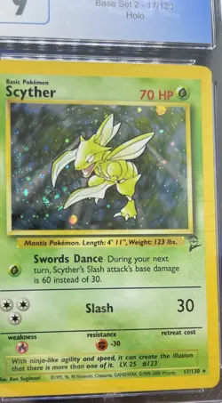 G2U POKEMON 2000 Base Set 2 Scyther 17 Holo CGC 9 MINT With SWIRL - Image 2