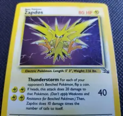 POKEMON ZAPDOS HOLO RARE FOSSIL SET 15/62 CCG TCG LIGHTLY PLAYED BP - Image 3