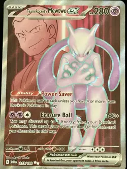 Pokemon TCG Destined Rivals Team Rockets Mewtwo EX Ultra Rare Card 213/182 - Image 1
