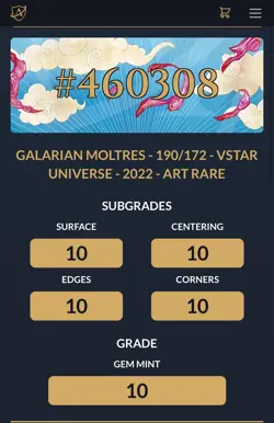 Galarian Moltres 190/172 VSTAR Universe Art Rare Pokemon Card GEM MINT ACE 10 - Image 4