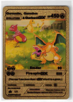 Gold Foil Pokemon Charmander, Charmeleon, & Charizard GX Card HP 450 2020 - Image 1