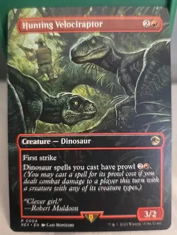 Magic the Gathering NM Hunting Velociraptor (Borderless) Jurassic World - Image 1