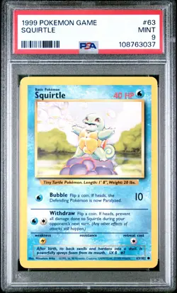 1999 POKEMON BASE SET UNLIMITED #63 SQUIRTLE PSA 9 - Image 1