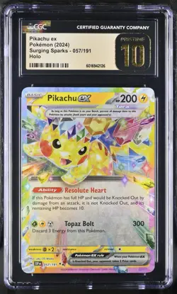 CGC PRISTINE 10 2024 Pokemon Ssp EN-Surging Sparks Pikachu EX #57 - Image 1