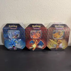 Pokemon Hidden Fates GX Tins Art Set of 3 Full Sealed Charizard Raichu Gyarados - Image 1