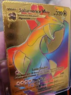 Salamance Vmax Rainbow Gold Foil Fan Art Vinyl Collector Pokemon Card 194/189 - Image 3