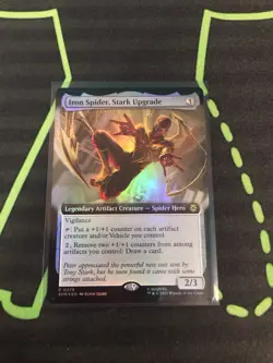 MTG Magic The Gathering Iron Spider, Stark Upgrade Foil SPM Rare Ext Art - Image 1