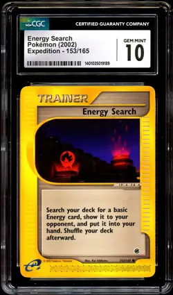 CGC 10 GEM MINT Energy Search 153/165 Expedition Base Set Pokemon Card 189 - Image 2