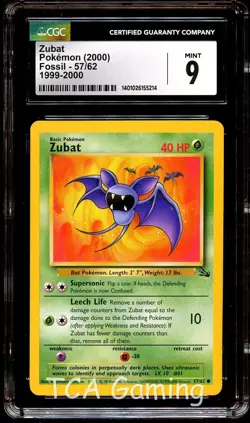 CGC 9 MINT Zubat 57/62 Fossil 1999-2000 (RED LOGO) Pokemon Card 214 - Image 1