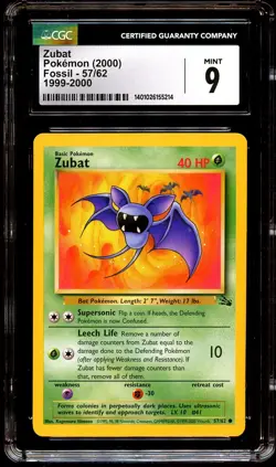 CGC 9 MINT Zubat 57/62 Fossil 1999-2000 (RED LOGO) Pokemon Card 214 - Image 2