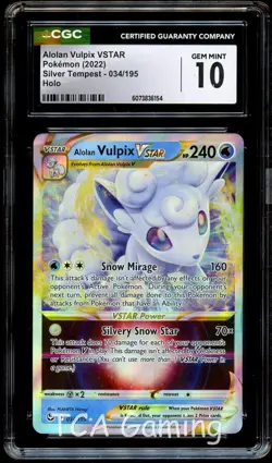 CGC 10 GEM MINT Alolan Vulpix VSTAR 034/195 HOLO RARE Pokemon Card 154 - Image 1