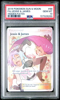2019 POKEMON SUN & MOON HIDDEN FATES #68 FULL ART/JESSIE & JAMES PSA 10 - Image 1