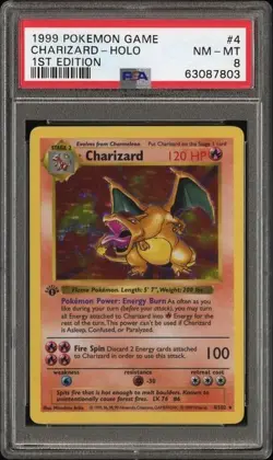 1999 Pokemon Charizard Holo 1st Edition Shadowless #4 PSA 8 Thick Stamp GRAIL - Image 1