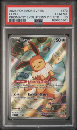 2025 POKEMON PRISMATIC EVOLUTIONS POKEMON CENTER ETB SVP PROMO #173 EEVEE PSA 10 - Image 1
