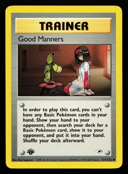 Good Manners 111/132 1st Edition Gym Heroes Pokemon Card - Image 1