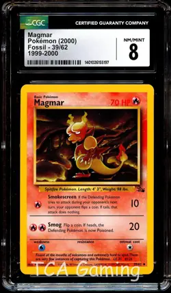CGC 8 NM-MINT Magmar 39/62 Fossil 1999-2000 (RED LOGO) Pokemon Card 197 - Image 1