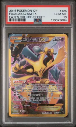 2016 POKEMON XY FATES COLLIDE SECRET #125 FULL ART/ALAKAZAM EX PSA 10 - Image 1