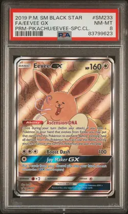2019 POKEMON SM BLACK STAR PROMO #SM233 FULL ART/EEVEE GX PSA 8 - Image 1