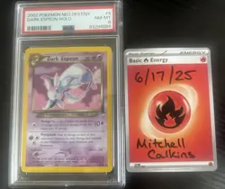 Pokemon PSA 8 NM-MINT 2002 Dark Espeon Neo Destiny Holo Card w/ swirl - Image 1