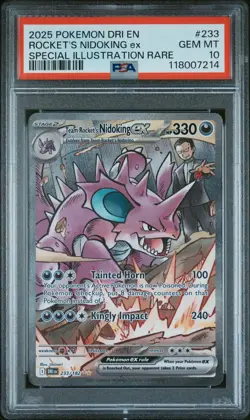 2025 POKEMON DRI EN-DESTINED RIVALS #233 TEAM ROCKET'S NIDOKING EX PSA 10 - Image 1