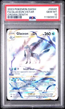 2023 POKEMON SWORD & SHIELD CROWN ZENITH #GG40 FULL ART/GLACEON VSTAR PSA 10 - Image 1