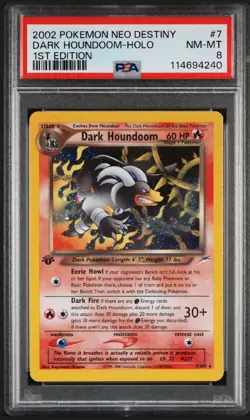 PSA 8 Pokemon TCG Dark Houndoom 7/105 1st Edition Neo Destiny Holo Rare - Image 1