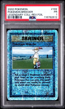 PSA 1 Pokemon Breeder #102 Legendary Collection Reverse Holo Foil 2002 WoTC - Image 1