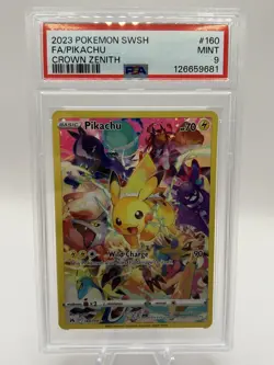 Pikachu Full Art Secret Rare 160/159 Pokemon Crown Zenith PSA 9 MINT - Image 1