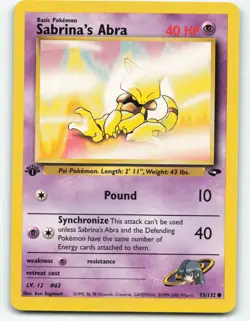 Sabrina's Abra 93/132 Gym Challenge 1st Edition Pokemon card - Image 1