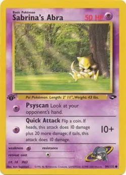 Pokemon Card - Gym Challenge 94/132 - SABRINA'S ABRA (common) *1st Edition* - NM - Image 1