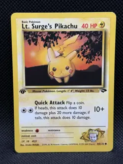Pokemon Gym Challenge 84/132 Lt. Surge's Pikachu 1st Edition 🔥🔥🔥 - Image 1