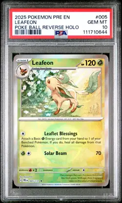 2025 POKEMON PRE EN-PRISMATIC EVOLUTIONS POKE BALL REVERSE HOLO LEAFEON PSA 10 - Image 1